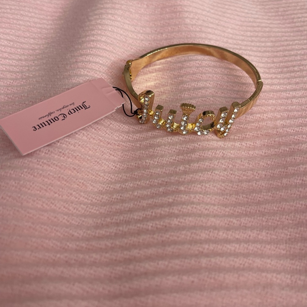 Juicy Couture Gold Tone Rhinestone Logo Crown Cuff Bracelet
